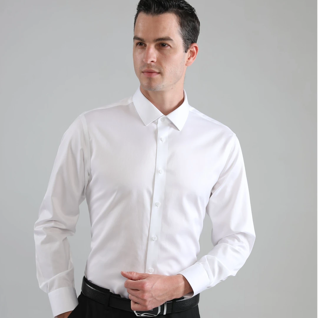 200支四股桑蚕丝免烫休闲白色衬衣（长袖+短袖）多色可选白衬衫