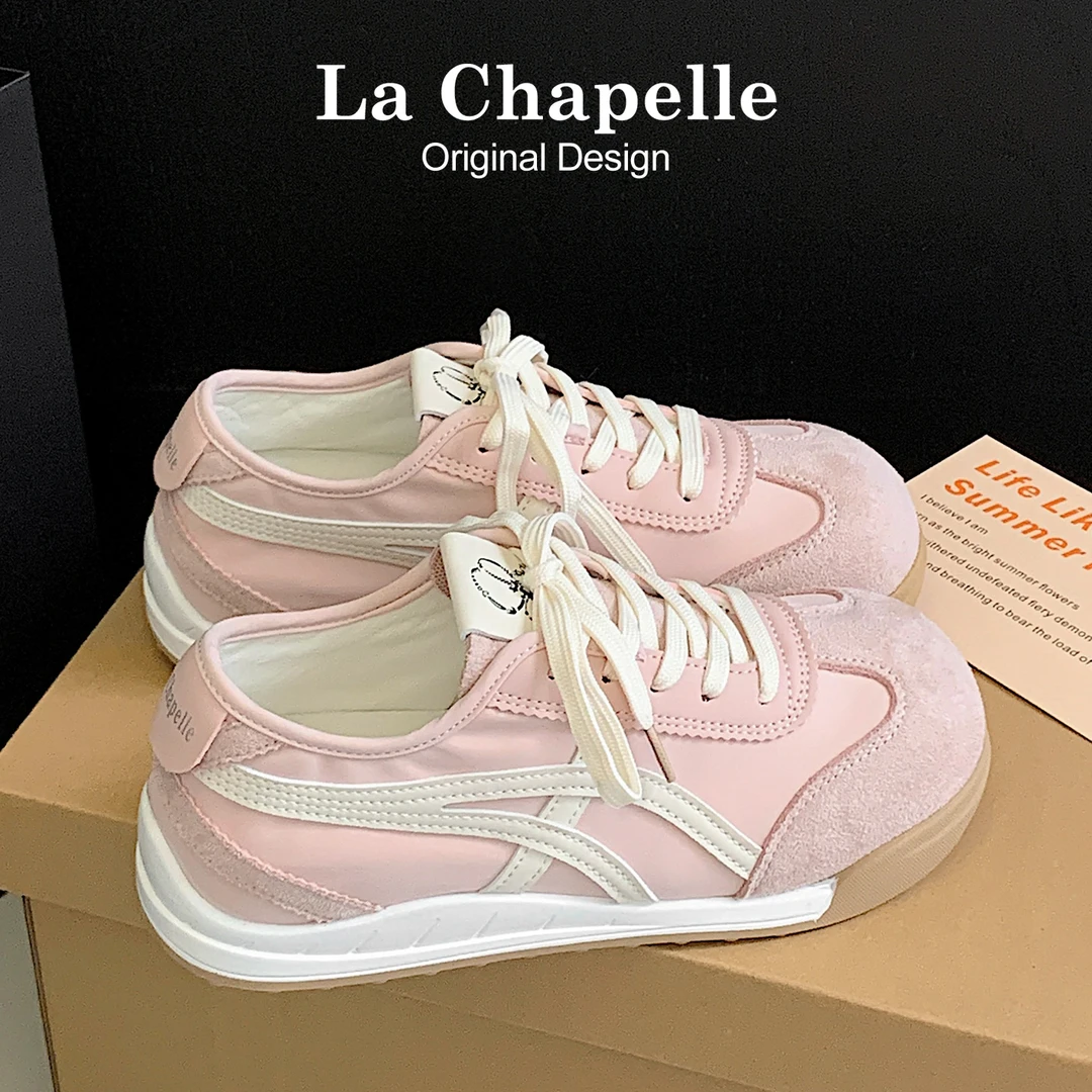 拉夏贝尔网面薄款小白鞋女2025今年流行鞋子厚底轻便透气运动板鞋