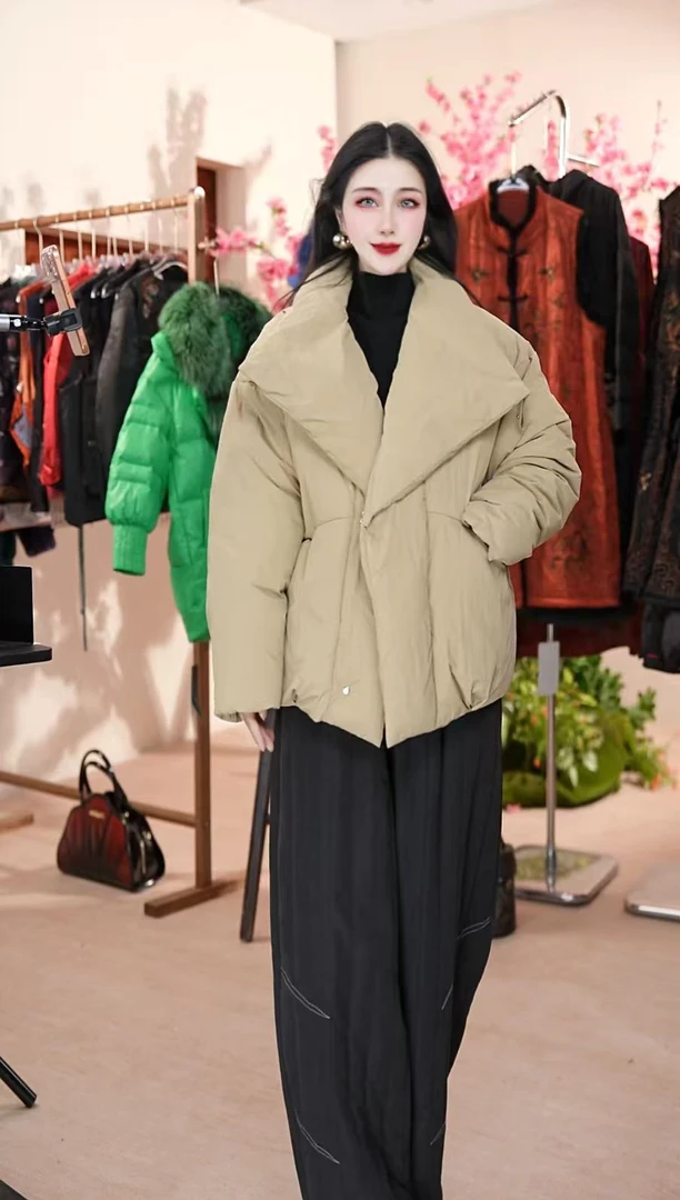 超好看韩系甜美大翻领棉服女冬2025年新款宽松短款休闲外套