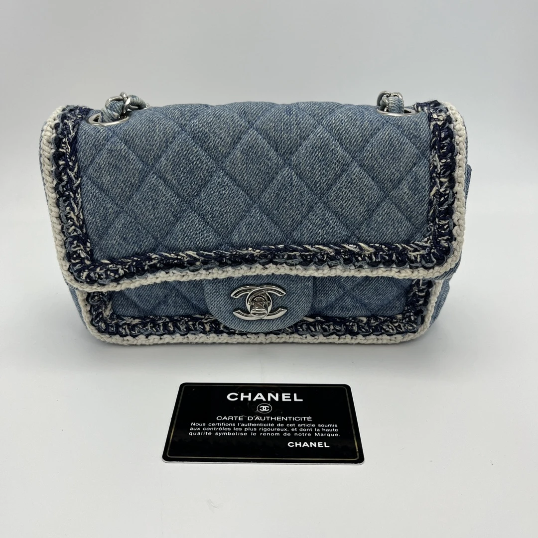 95新 Chanel/香奈儿 牛仔丹宁cf大mini单肩斜挎包 53072