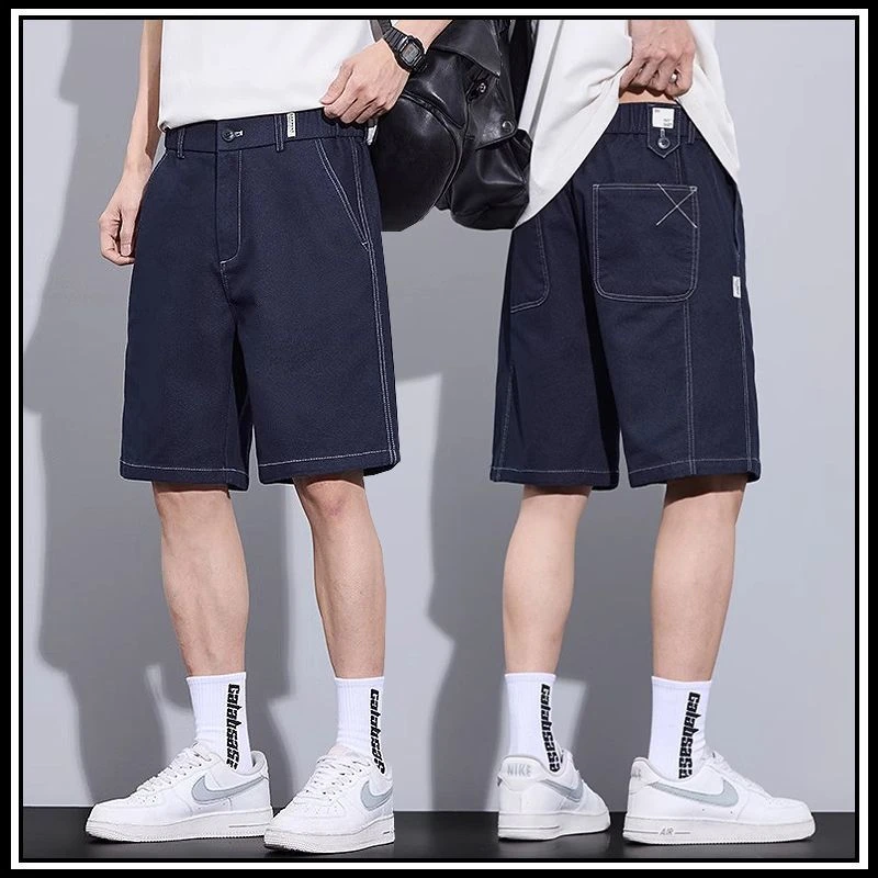 牛仔短裤男夏季新款美式潮牌ins学生时尚松紧腰宽松休闲五分中裤