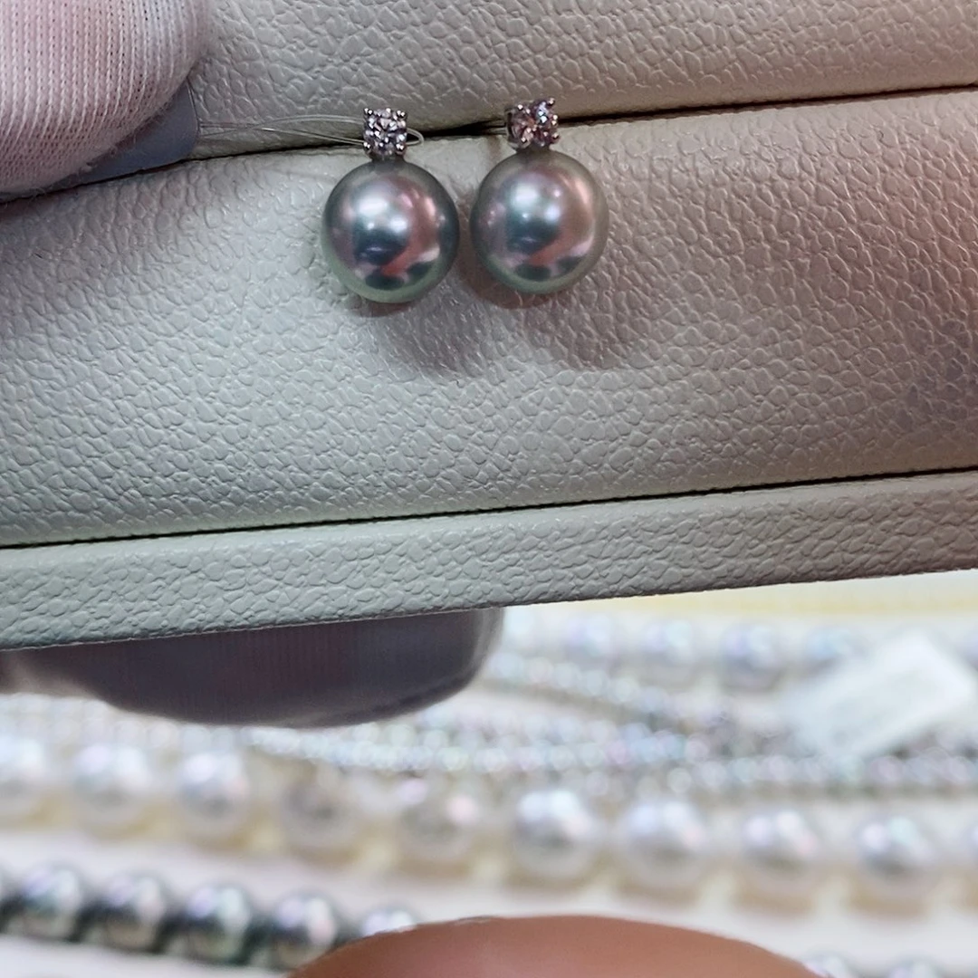 18K金镶嵌耳饰海水珍珠7.5-8