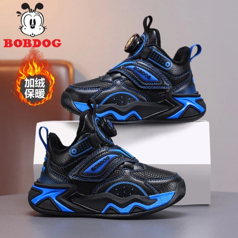 巴布豆男童棉鞋2025秋冬季新款儿童运动鞋皮面加绒保暖防滑篮球鞋