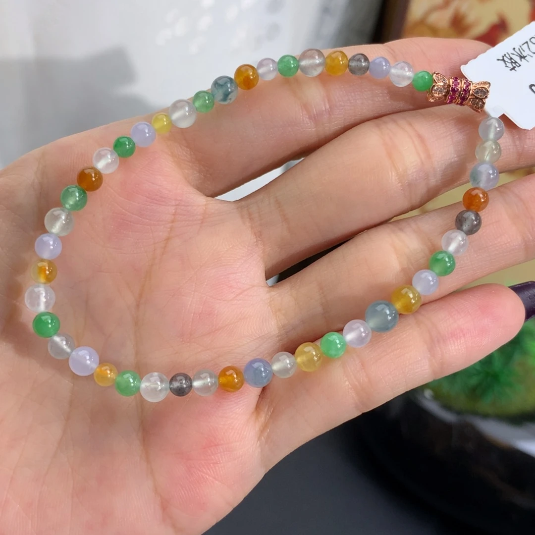 翡翠未镶嵌手串卡3-5冰种多宝小精品手串