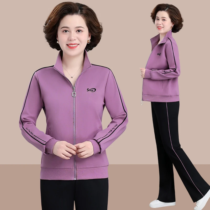 新款运动服套装女洋气减龄中年妈妈显瘦直筒裤开衫三件套
