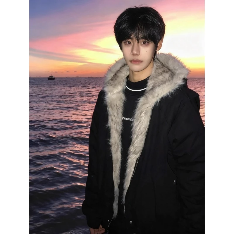 黑色cleanfit毛领座山雕男款冬季加厚保暖棉衣高级感痞帅工装外套