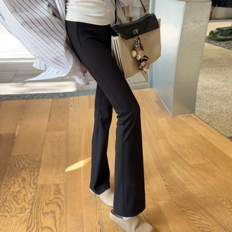 黑色垂感九分阔腿喇叭裤女2025弹力显瘦小个子九分黑色微喇裤2510