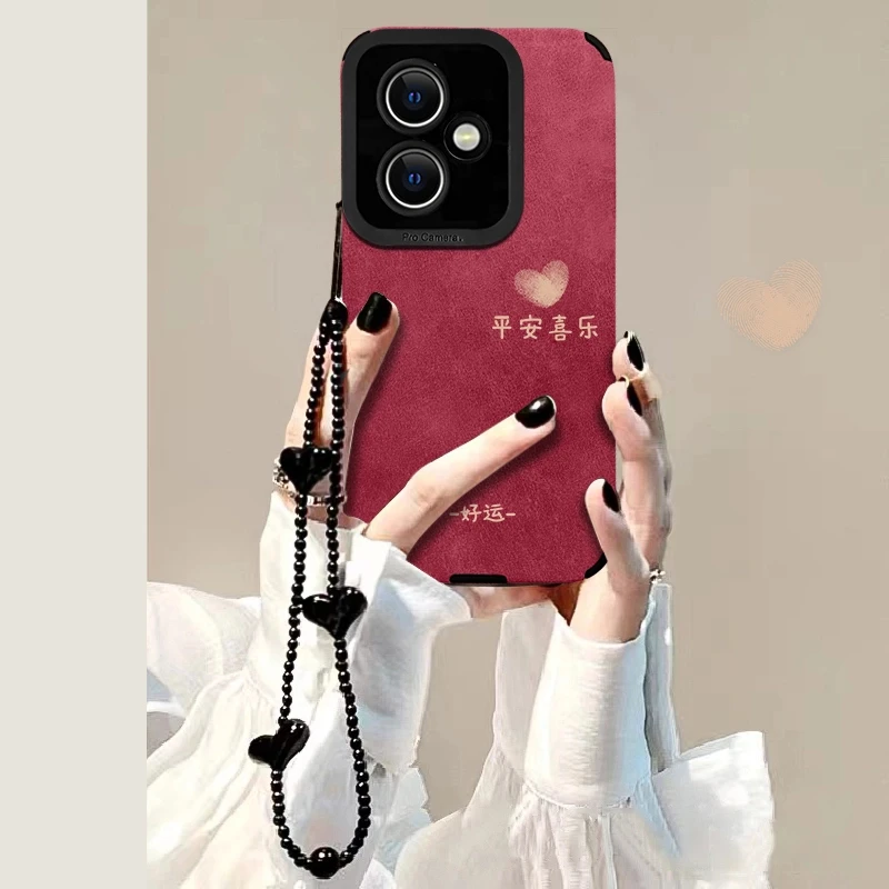 适用荣耀400/PRO瞳眼翻毛皮手机壳爱心诸事皆顺女高级手链防摔ins