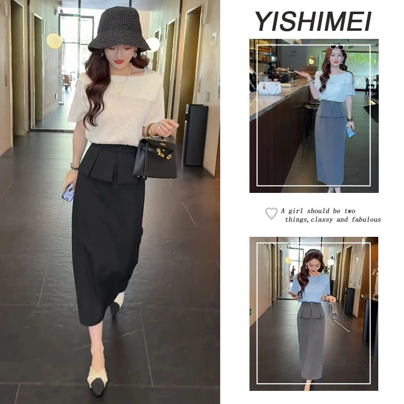 今年流行两件套2025年新款韩系简约百搭短袖上衣半身裙两件套装