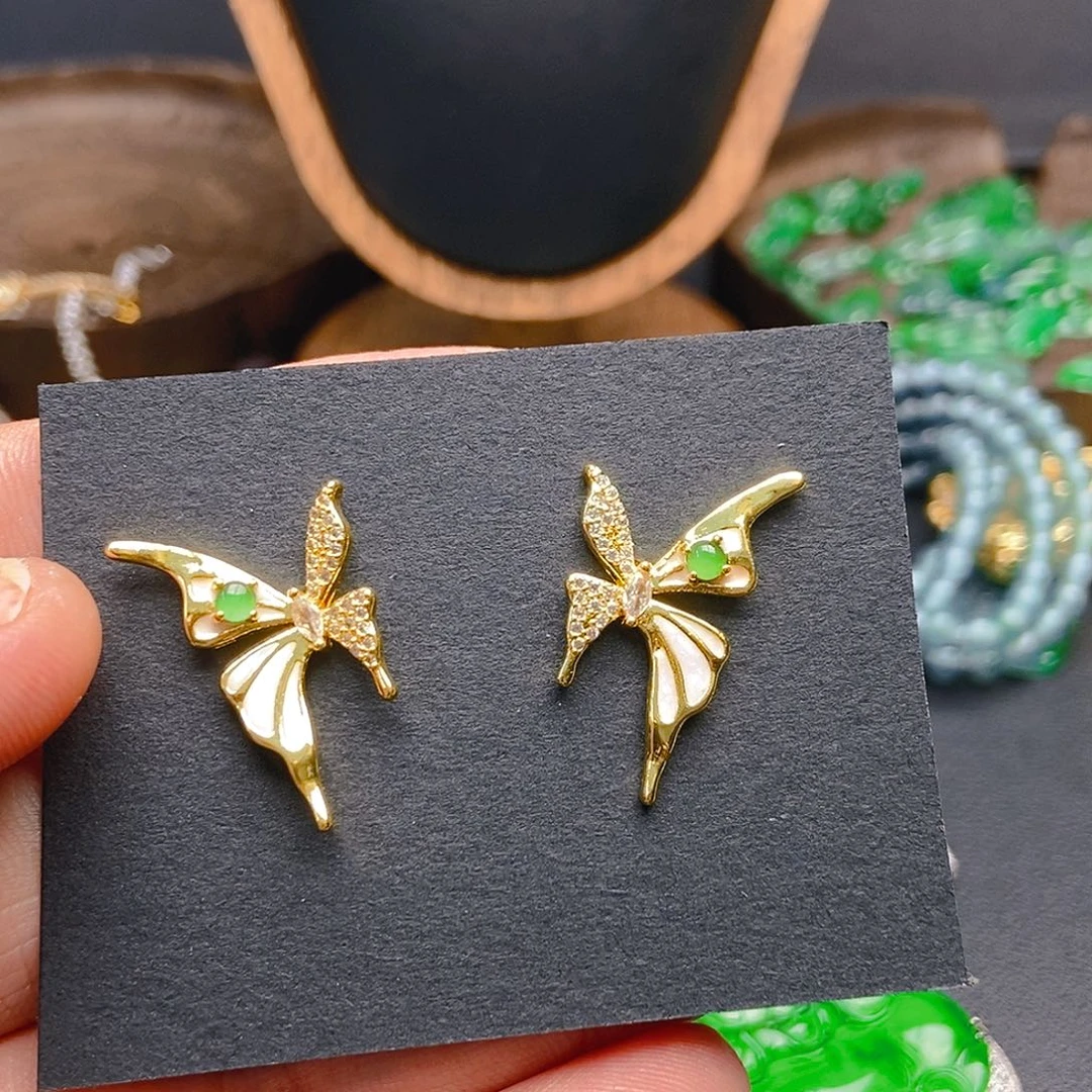 翡翠耳钉银S925镶嵌470耳钉