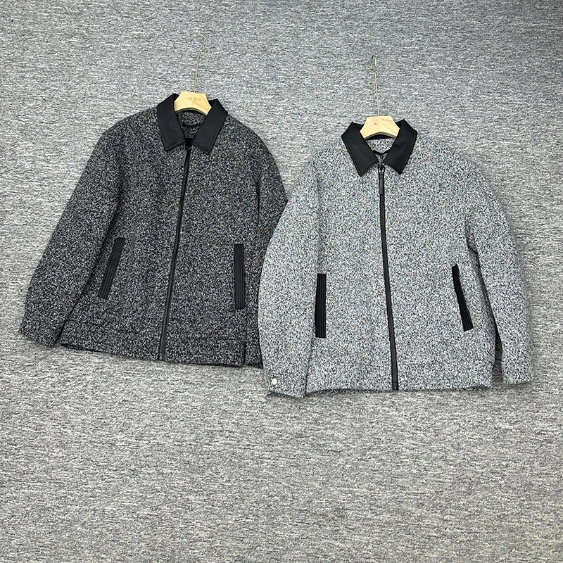 加绒外套双色PU皮拼接翻领夹克外套#25072