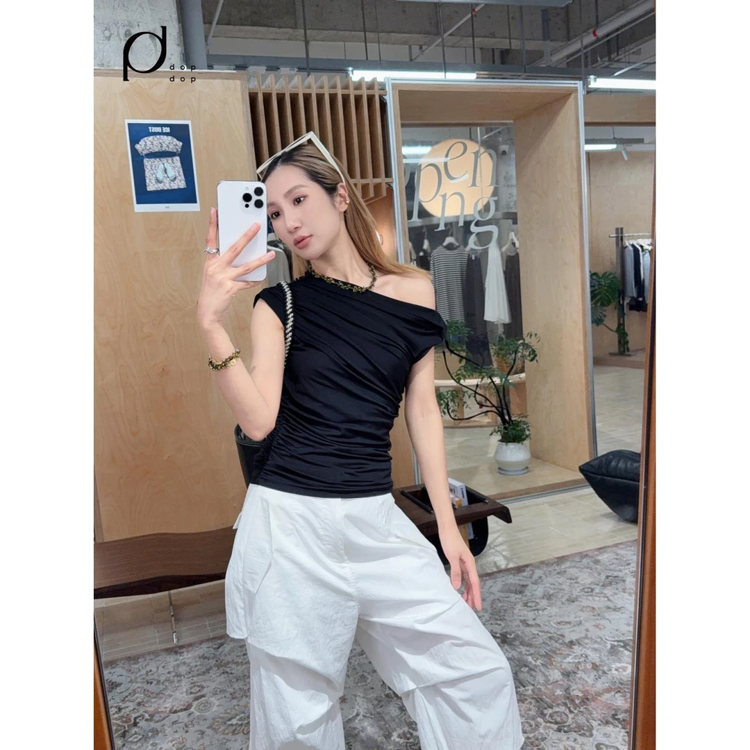 Seriase2025夏褶皱荡领优雅T恤女699dopdop买手店