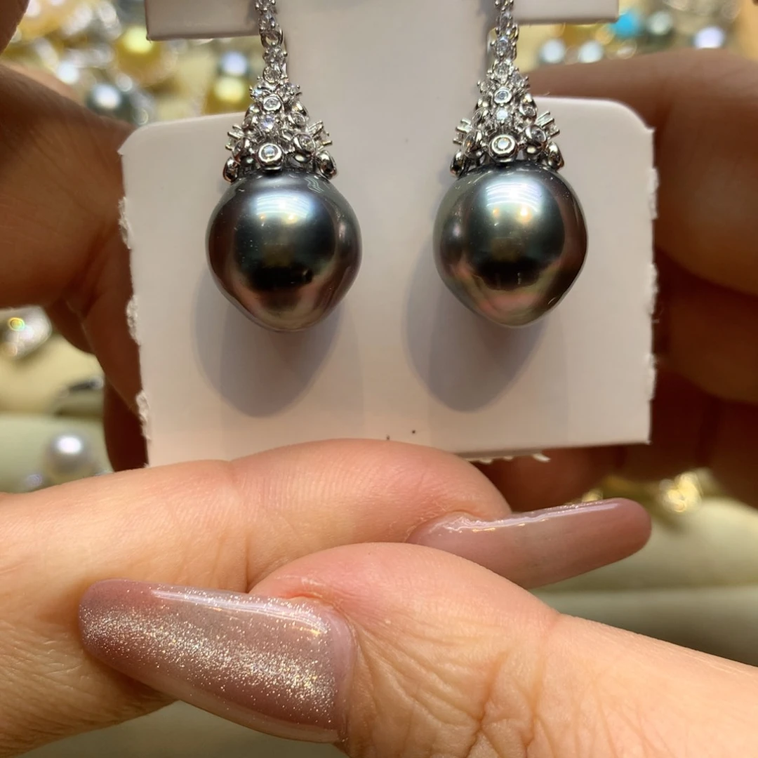 银S925镶嵌耳饰海水珍珠