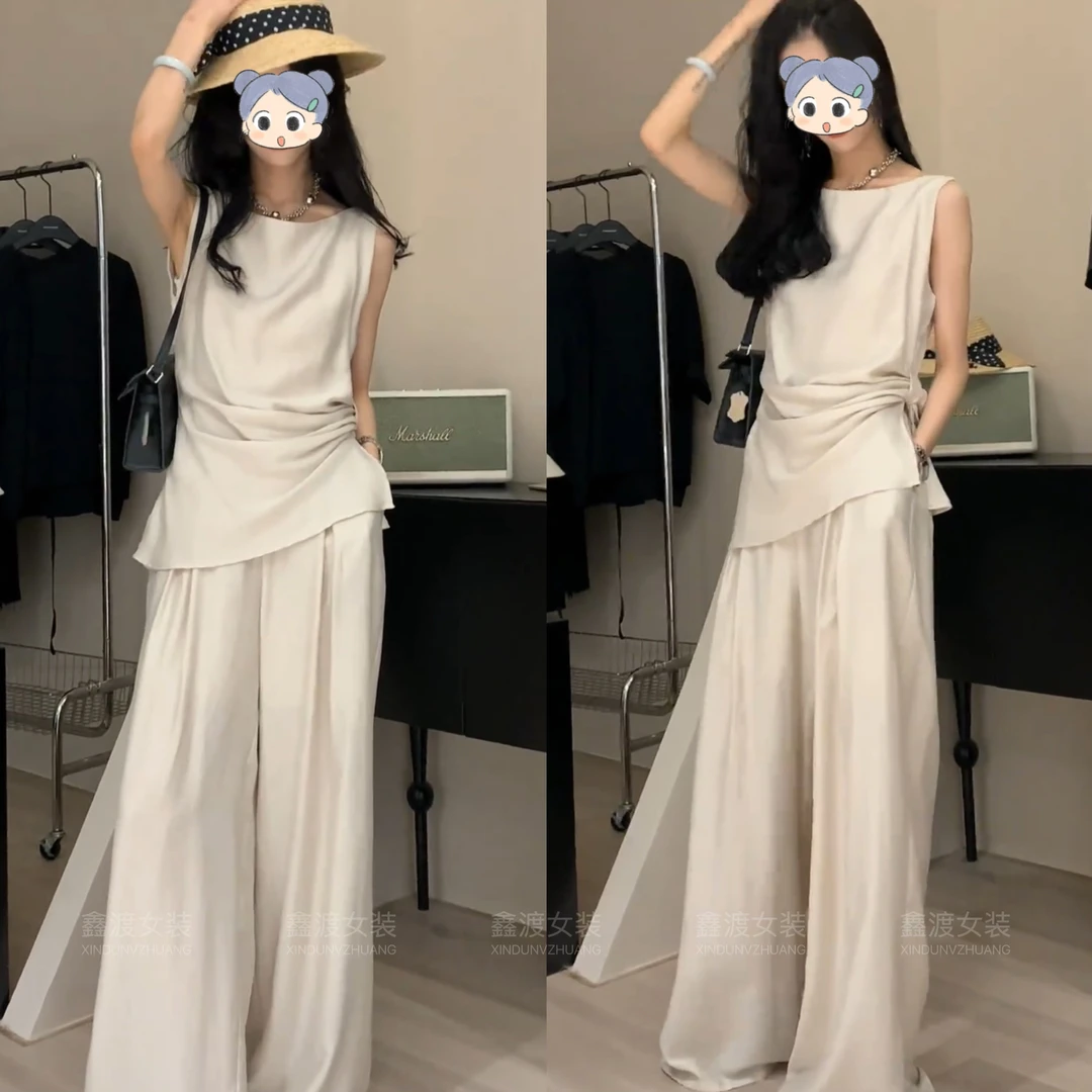 2025春夏新款时尚显瘦气质女士网红洋气两件套百搭款D5074