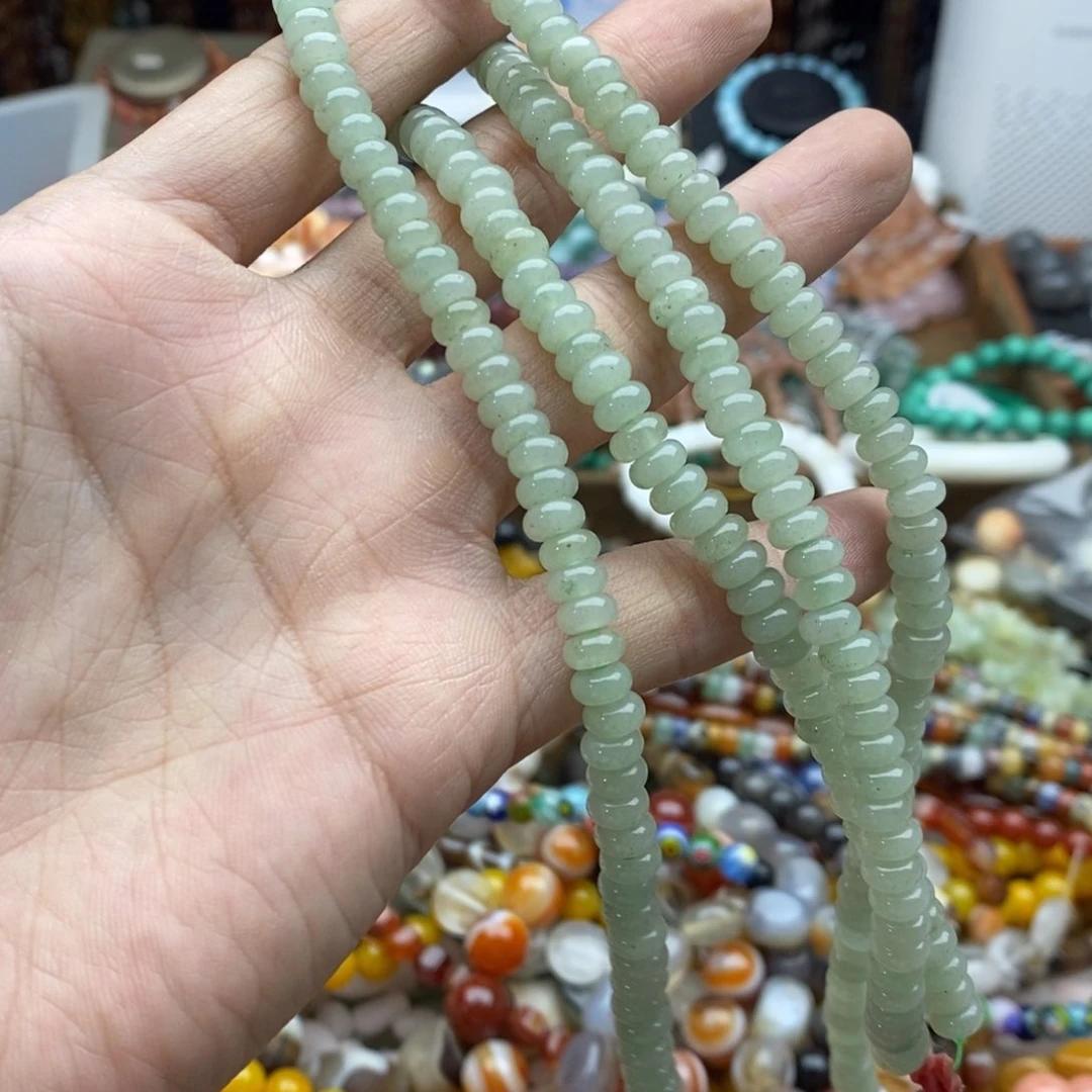 玛瑙/玉髓未镶嵌珠宝半成品一条天然6mm绿东岭玉隔片E31