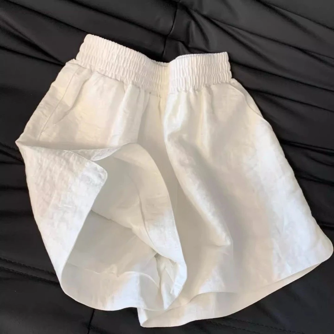 白色短裤女薄款亮丝速干宽松小个子a字显瘦阔腿休闲热裤