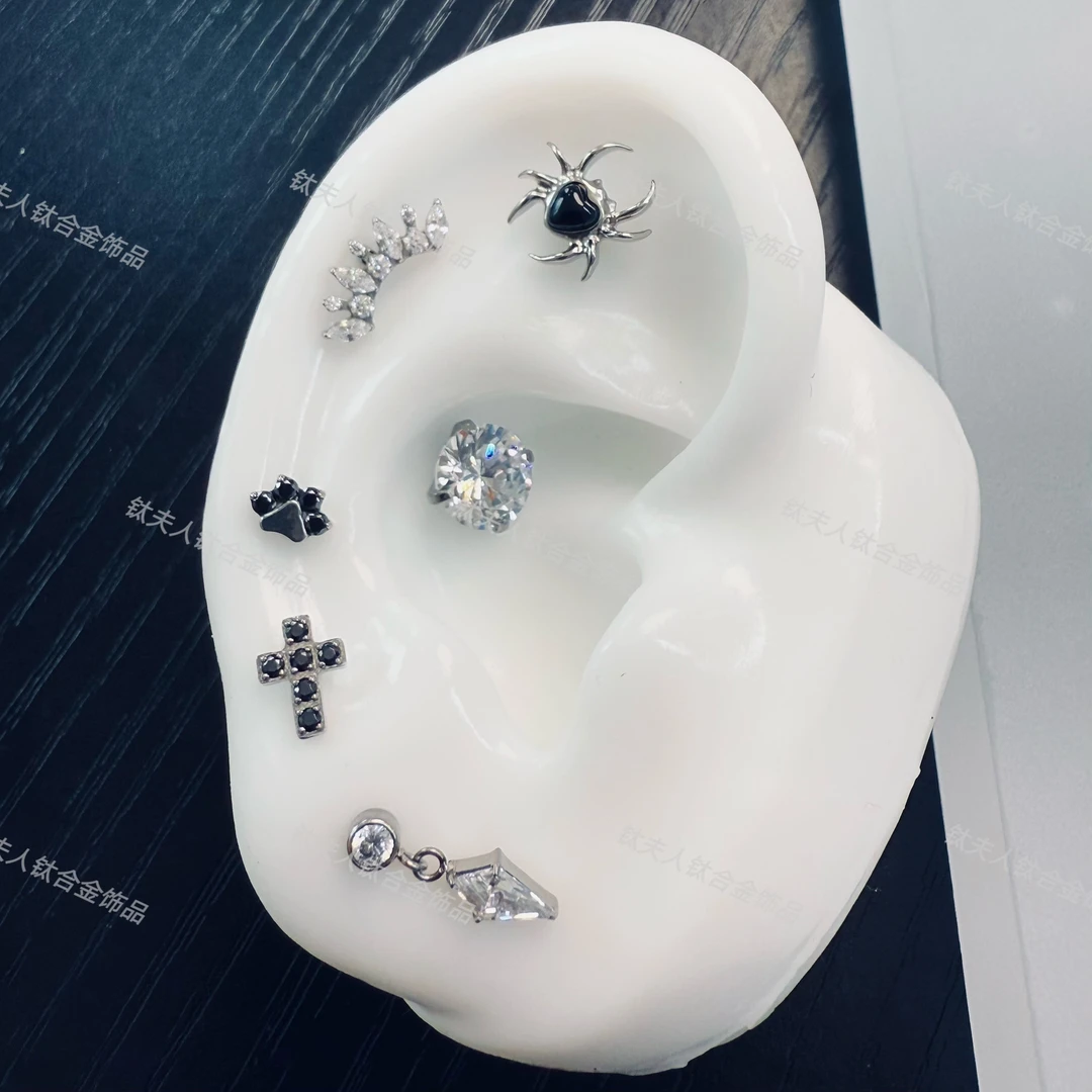钛合金耳饰 【黑白色系】F136钛合金内螺纹耳骨饰品头0.9牙口单只装
