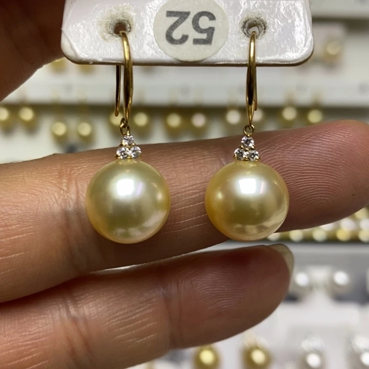 海水珍珠金珍珠耳坠18K金镶嵌