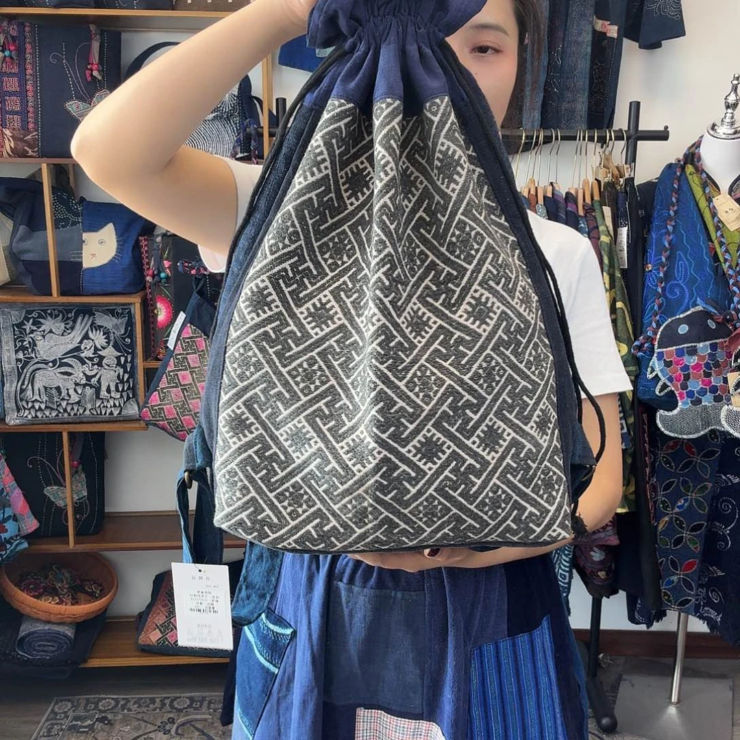 无填充物棉妤然服饰土布织锦双肩包