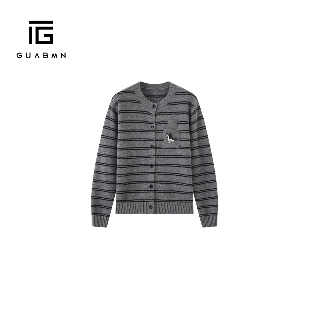 GUABMN2025秋季新款气质撞色细条纹针织衫女百搭显瘦毛衣上衣6067