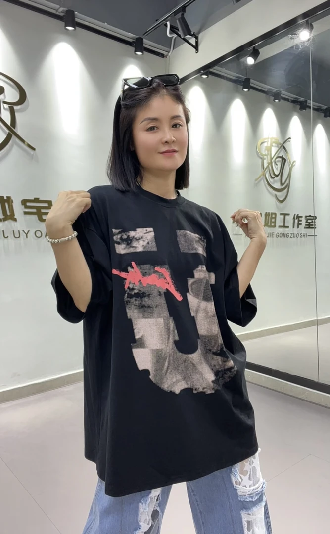 9901新款时尚T恤宽松潮流印花情侣