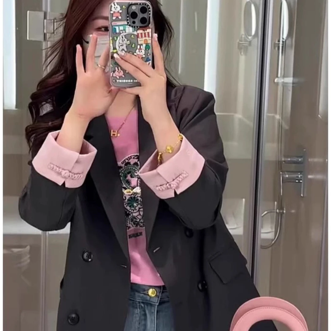 渐变丁达尔风新中式黑色小西装女春秋新款国风盘扣休闲西服外套