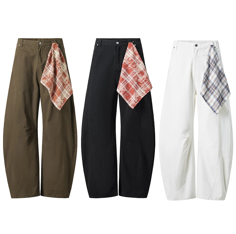 白色美式水洗弯刀牛仔休闲裤男宽松 baggy版型垂感镰刀裤直筒透气