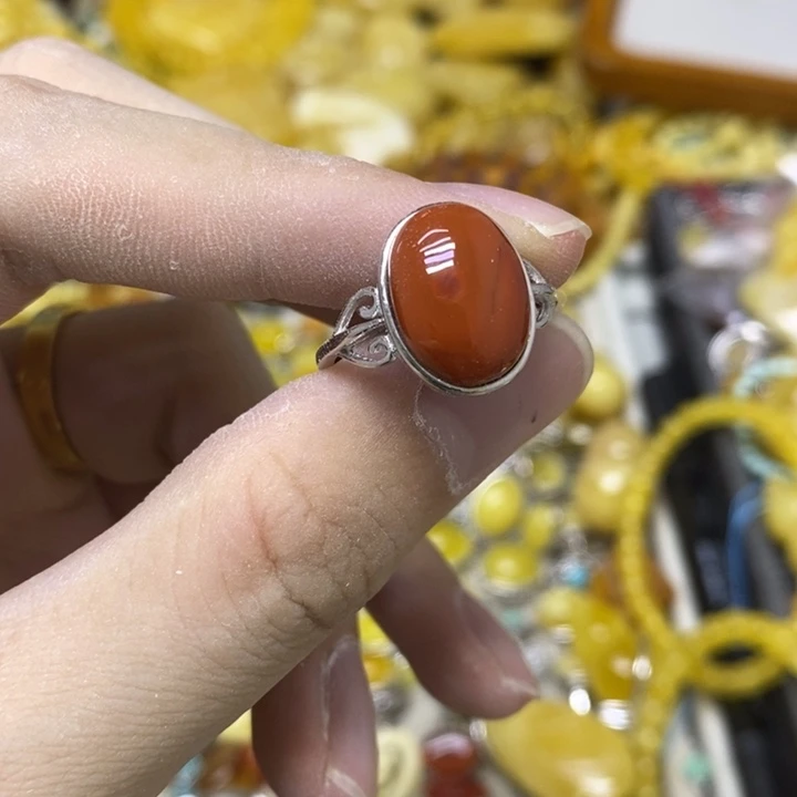 银S925镶嵌戒指南红玛瑙戒指