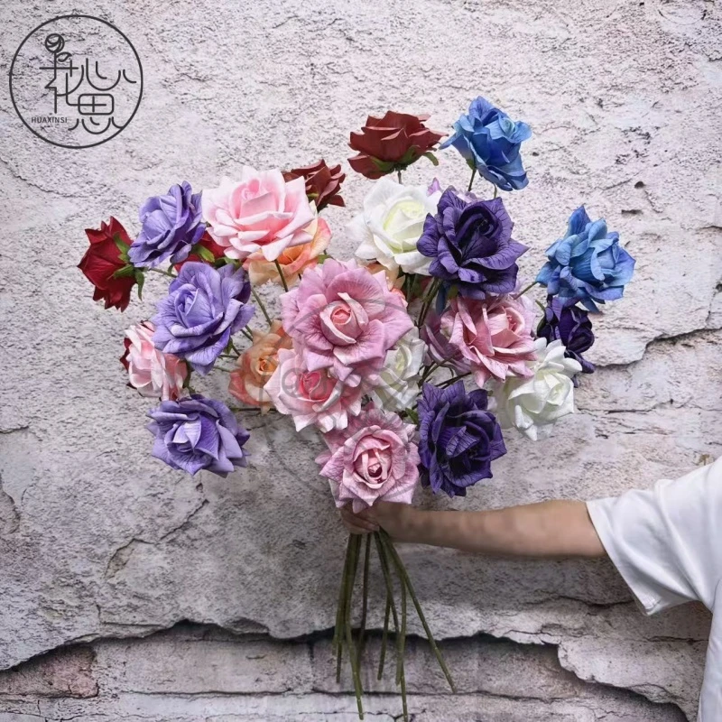 【压纹玫瑰】花心思仿真花材批发法式玫瑰假花布绢花单支3个大花头