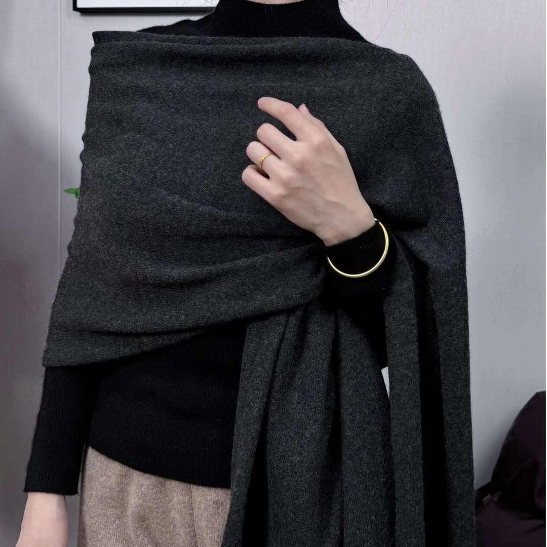 百分之百纯山羊绒围巾披肩网红秋冬长款加厚加大纯色简约