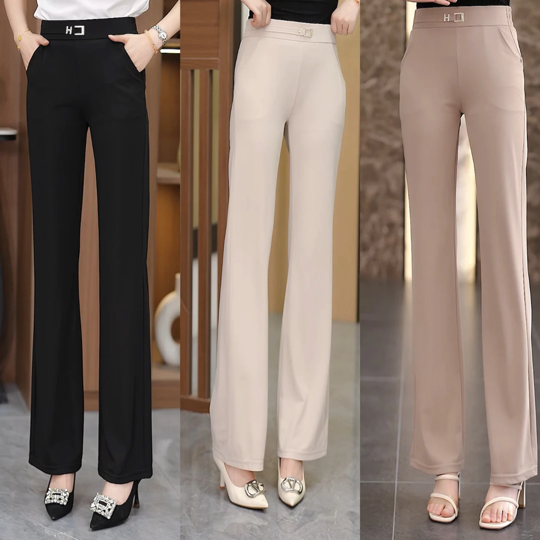 冰丝微喇裤夏季新款高腰气质显瘦薄款休闲裤时尚修身西装喇叭裤