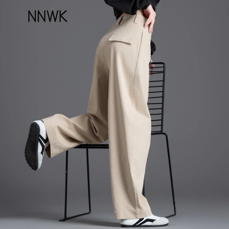 卡其色裤子女2025新款春秋季弯刀裤宽松日系休闲裤萝卜哈伦气球裤