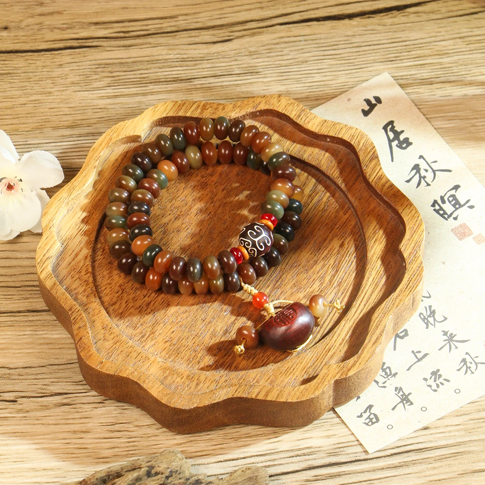 敦煌菩提 天然菩提带回纹珠搭配福锁菩提根菩提手串双圈新中式