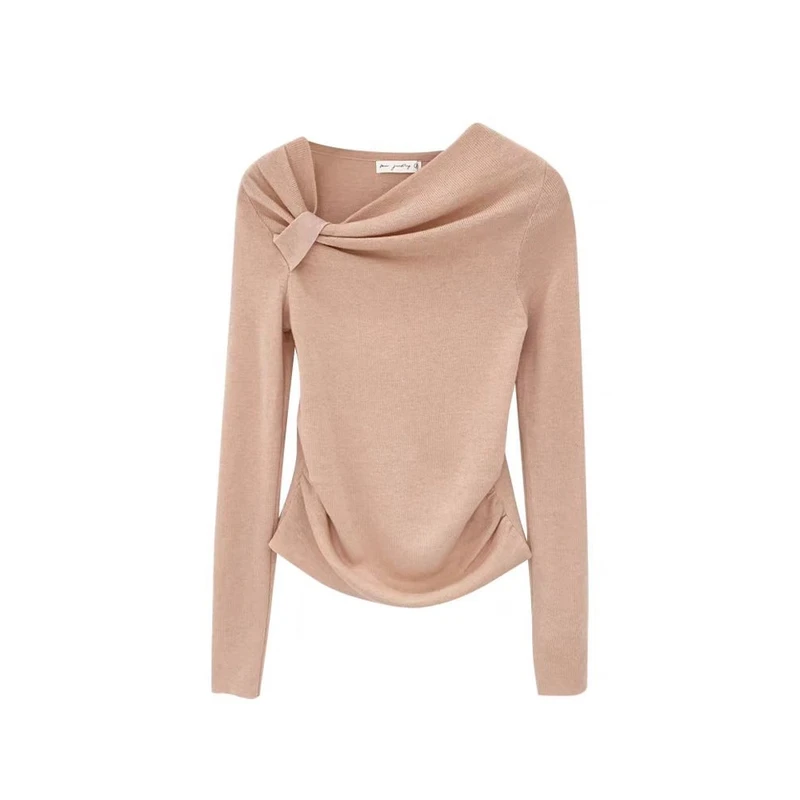 【NO退NO换】71377斜肩绑带修身针织衫女清冷高级感法式毛衣秋冬