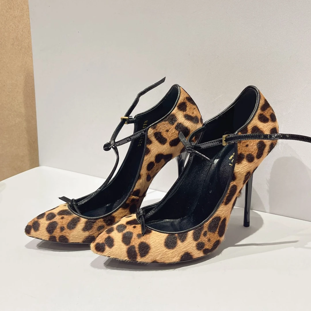 99新 GUCCI/古驰  豹纹高跟鞋 跟高11cm 37.5码