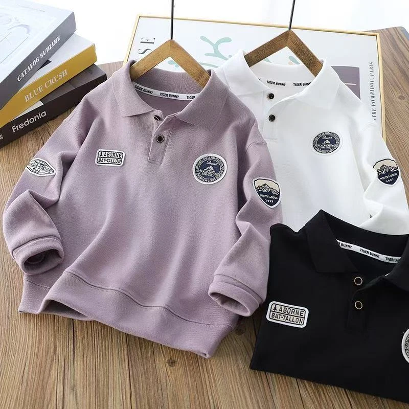 男童卫衣儿童学院风翻领上衣洋气2025新款中大童长袖polo衫春款