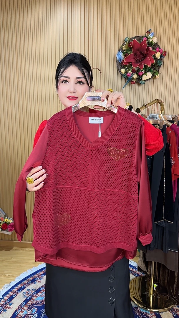 【MeiLiTan】女装宽松减龄气质网红时尚女士设计师休闲V领百搭长袖