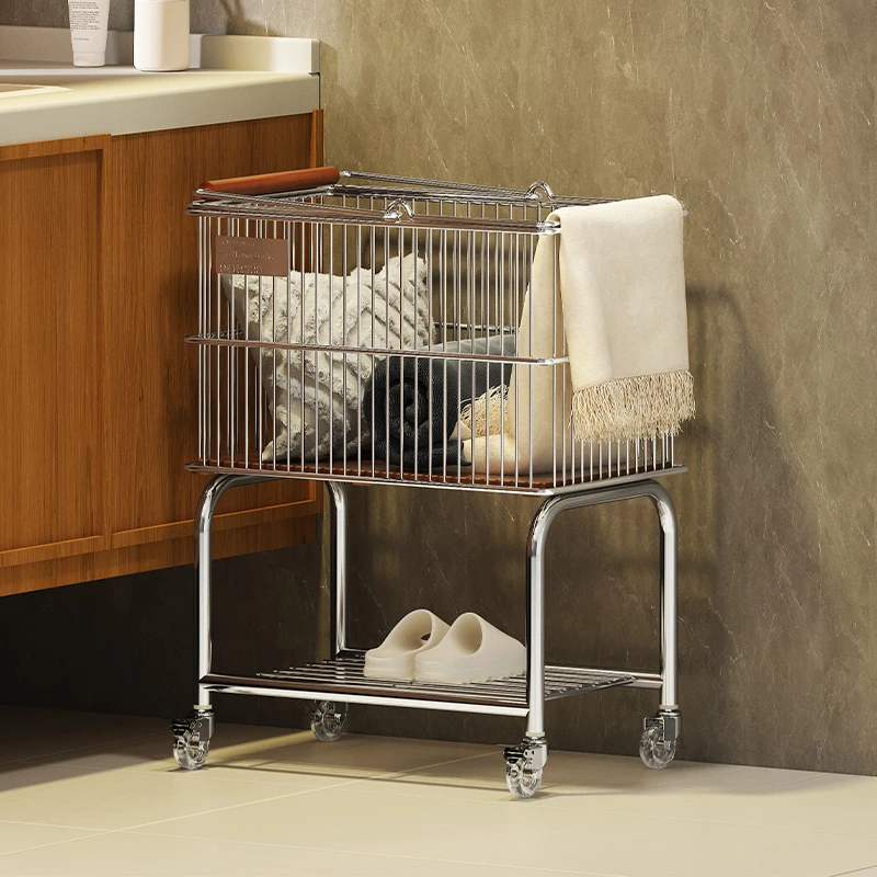 中古脏衣篮推车收纳筐浴室置物架卫生间落地脏衣篓移动双层洗衣篮