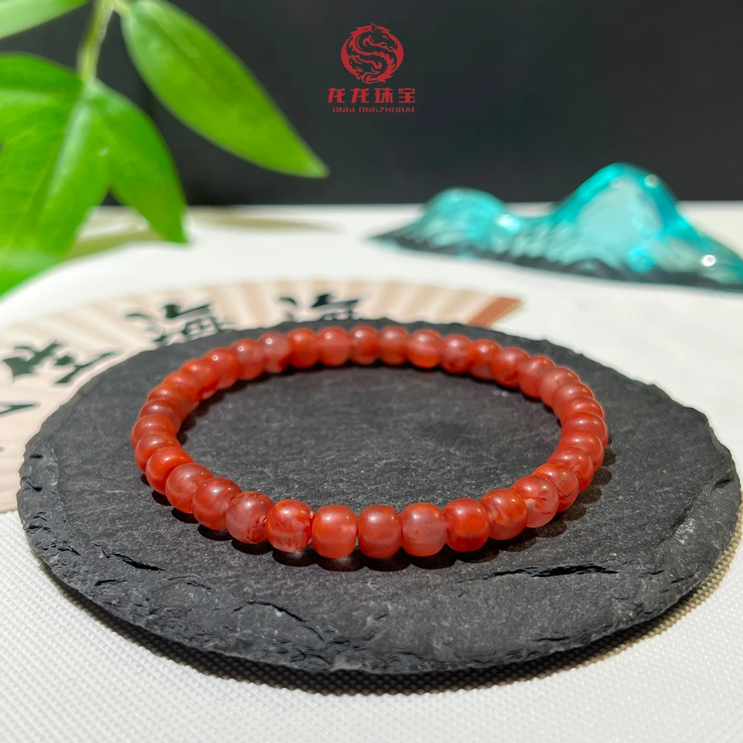 【龙龙珠宝严选】原矿川料玫红火焰柔光6mm-8mm/老型手串多样性发