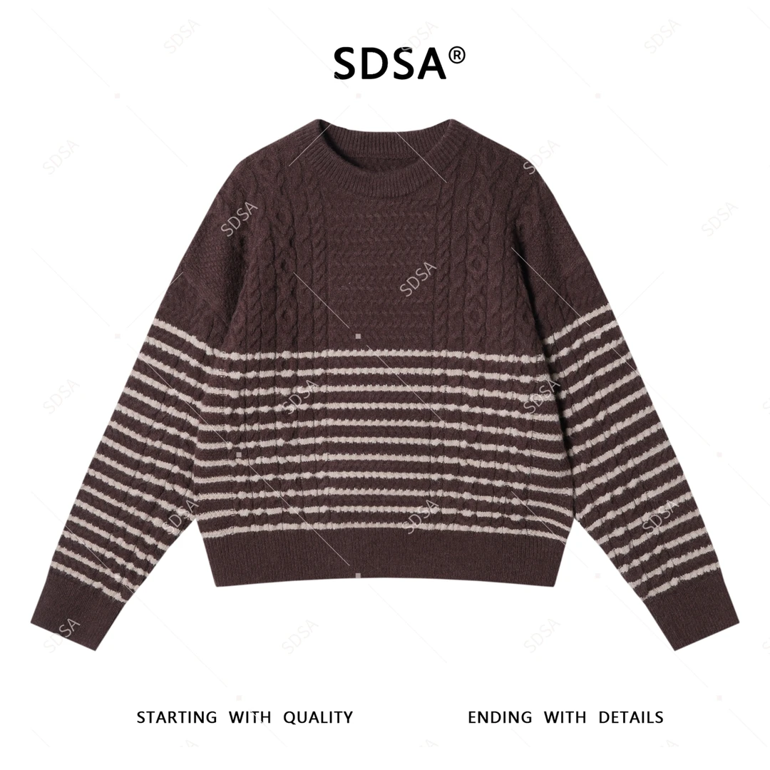 SDSA男士2025新款轻奢痞帅男装撞色条纹圆领针织毛衣百搭休闲上衣