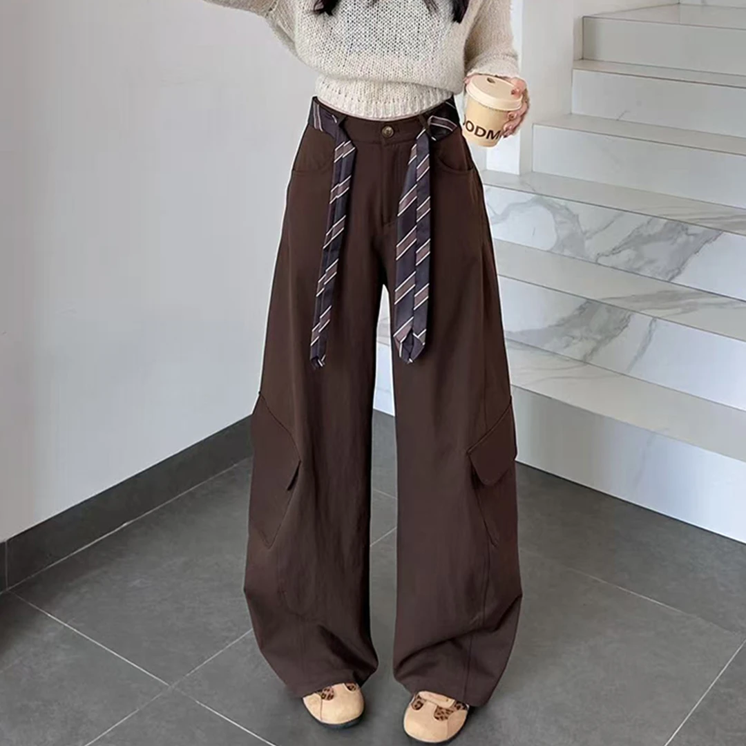 【絮薇】2025秋季新款美式复古腰带设计显瘦工装风休闲裤-25356