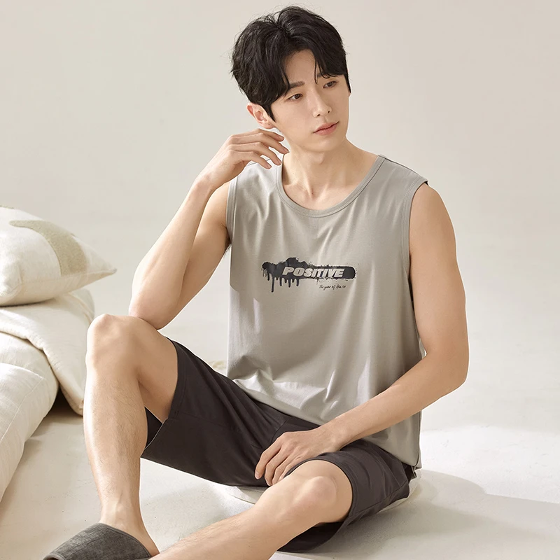 莫代尔冰丝睡衣男士夏季天无袖背心短裤薄款青少年男生家居服套装