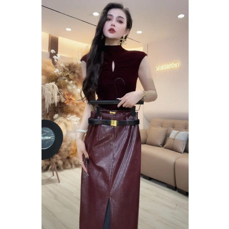 【YING FASHION】莹老板-时尚气质无袖镂空丝绒上衣 90870046 307