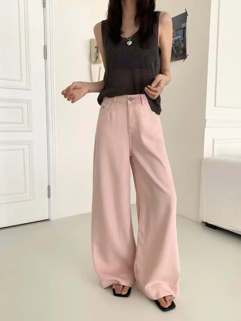 JUYU#韩系宽松高腰显瘦阔腿裤#6079（裤长104cm 腰围68）