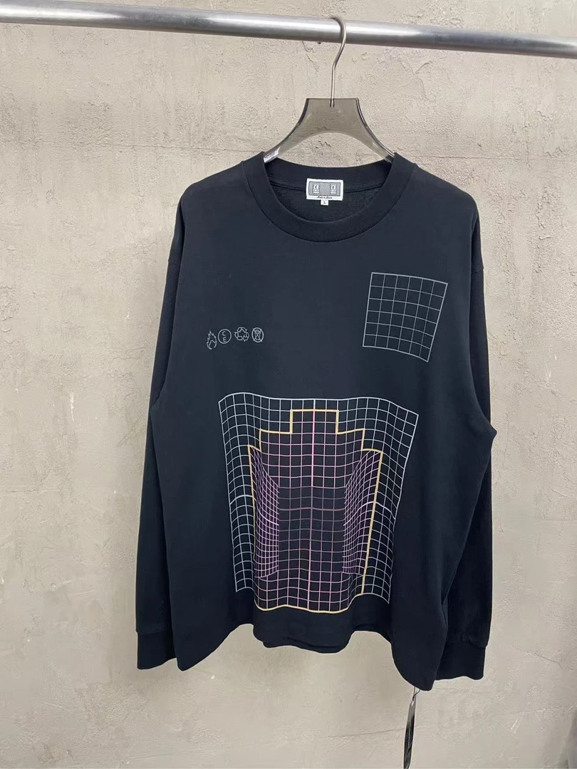 未使用 maje  Cav EmptC.E.黑色网格印花圆领长袖/VC/JP