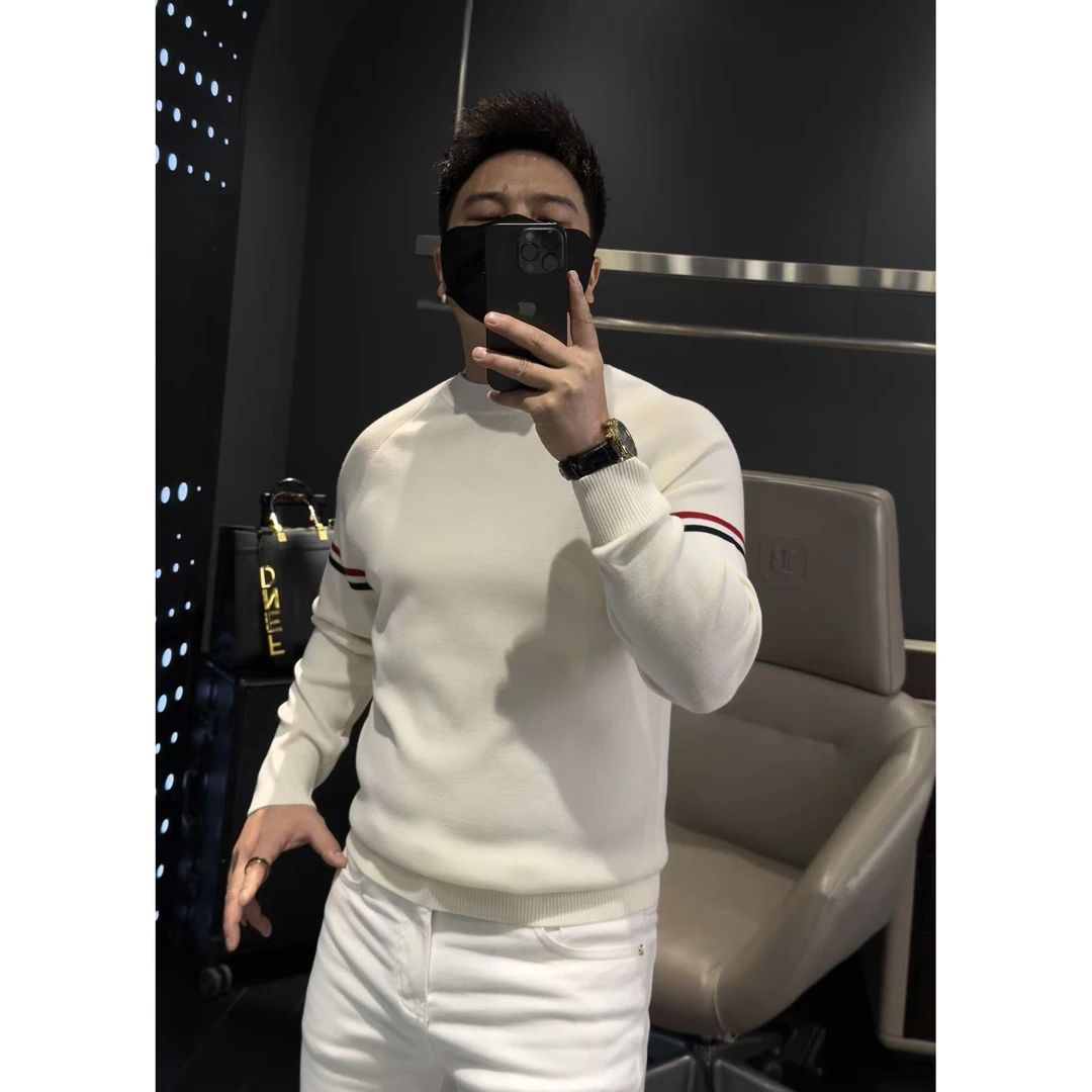 【马哥严选】秋季新款绵羊毛针织织带长袖毛衣平替好物打底圆领卫衣