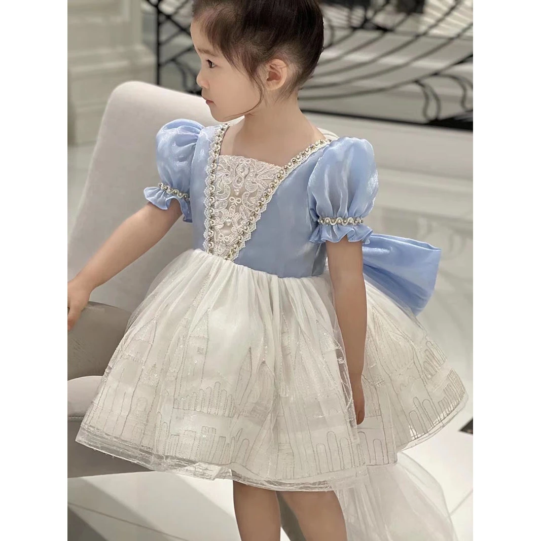 洛丽塔公主裙女童露背冰雪奇缘礼服儿童生日表演爱莎连衣裙