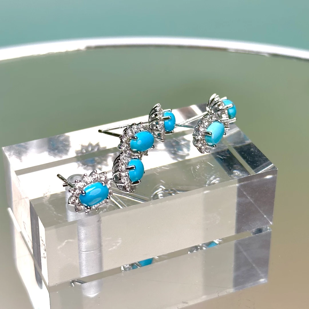 百搭简约S925银绿松石耳钉多样性发其一