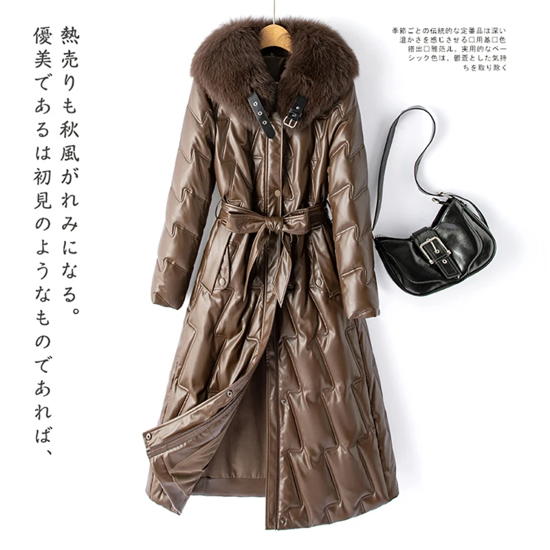 海宁真皮皮羽绒服新款女款加厚冬长款修身收腰女士外套8833