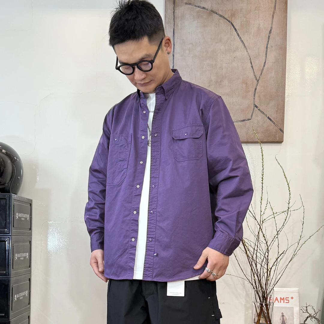 25日系3358经典紫标平替多口袋纯棉小尖扣领长袖衬衫男冠希同款